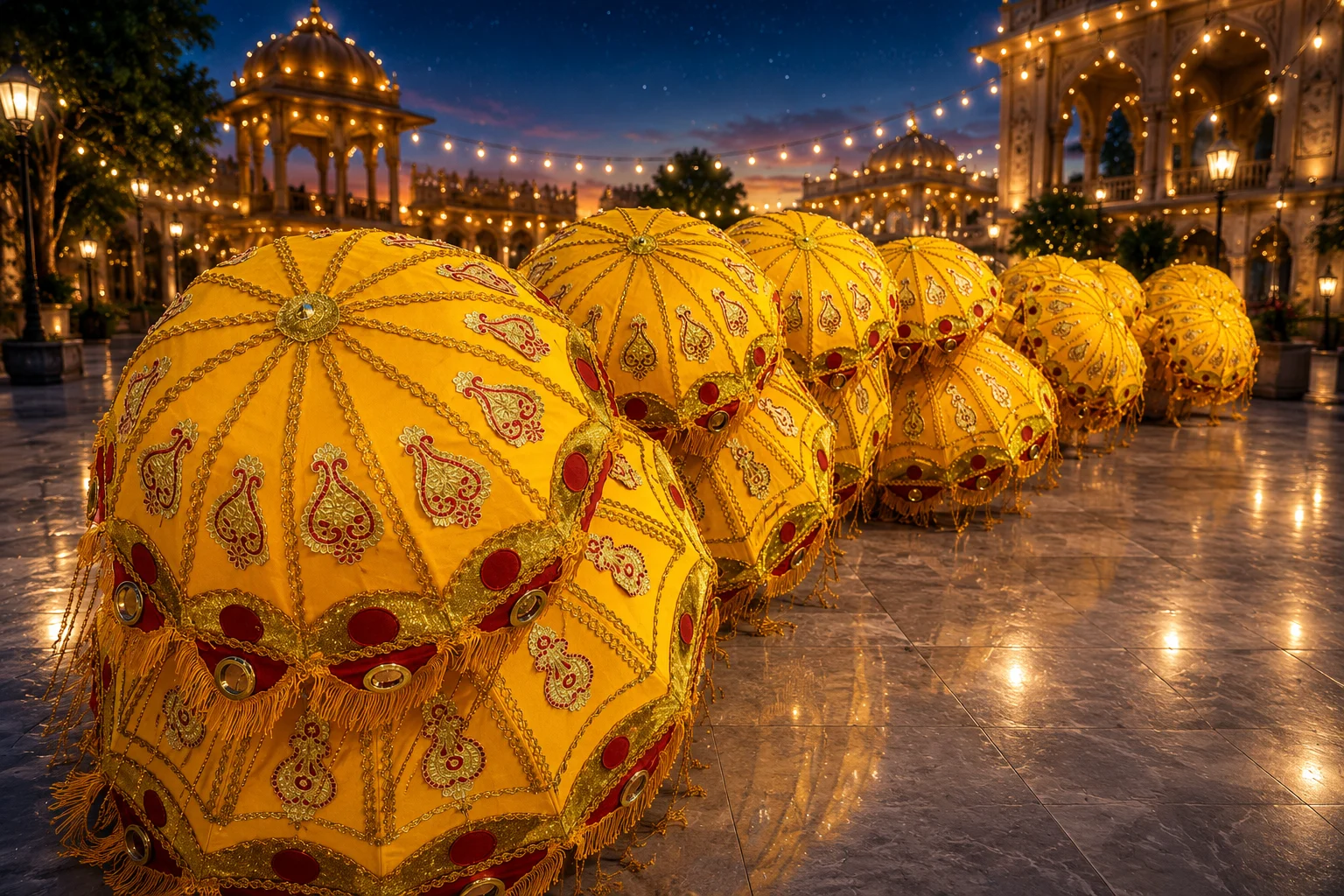 Chatri light statue with decorative LED lighting for wedding processions and events.