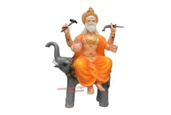 Fiber Vishwakarma Statue - handcrafted painted fiber sculpture.