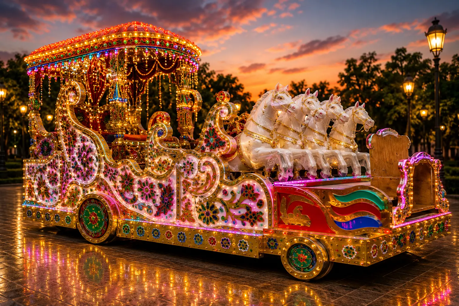 Luxury tiger-themed Bahubali jeep baggi for traditional Indian wedding baraat.