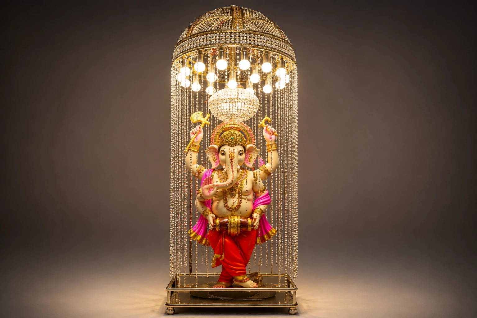 Fiber trolley light statue with decorative LED lighting for wedding processions and events.